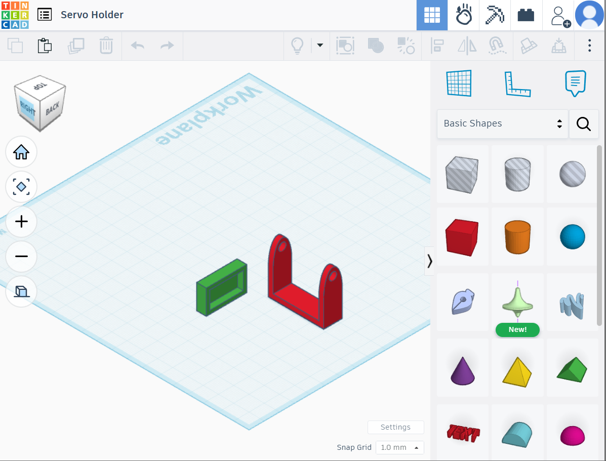 Tinkercad 3D model of servo holder bracket